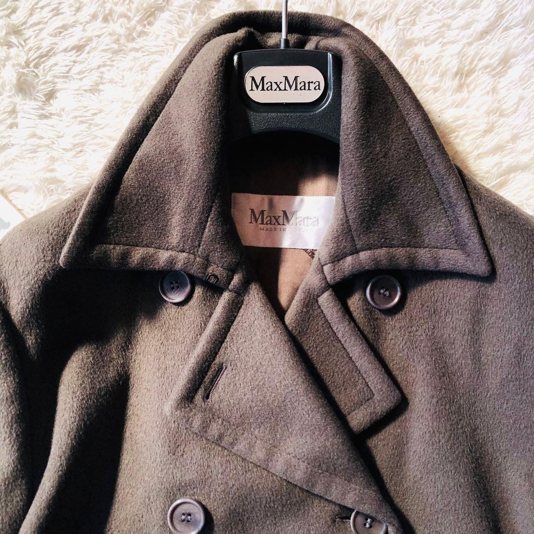 希少44✨極美品 マックスマーラ ロングコート キャメル100% チャコール