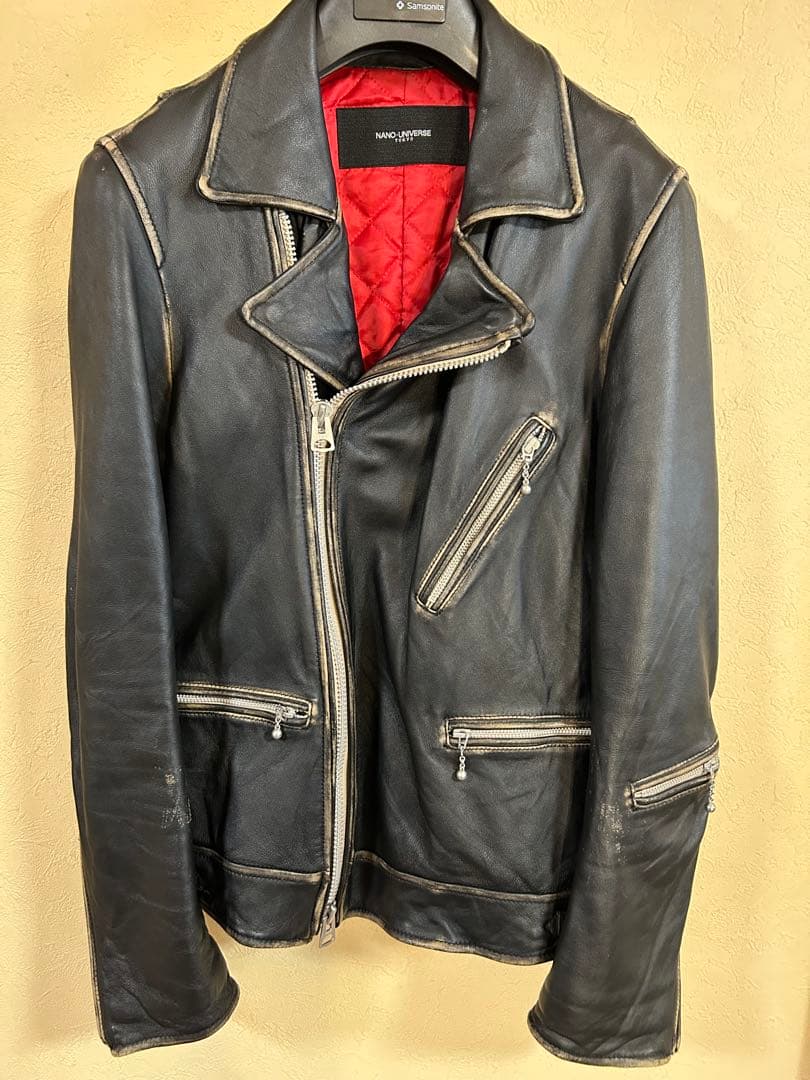 ナノユニバース　シープレザー　エレガントヴィンテージ加工　ダブルライダース