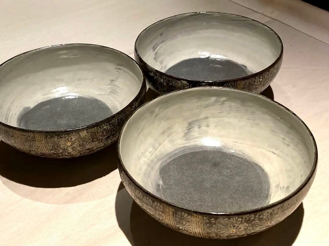 京焼 金彩三島 中鉢 3個セット (15cm×7cm)