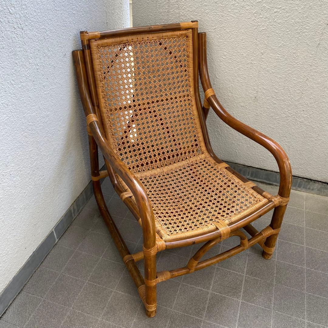 ヴィンテージ ラタン アームチェア 籐 ハイバックチェア
