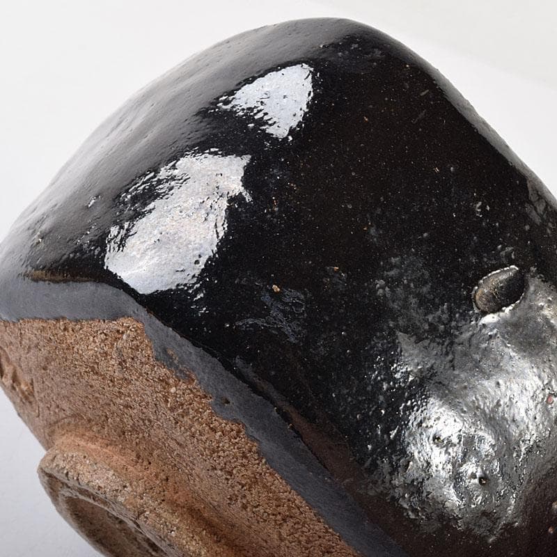 茶道具　楽吉左衛門　九代了入作　桝型　黒楽茶碗　時代箱　F　R7863