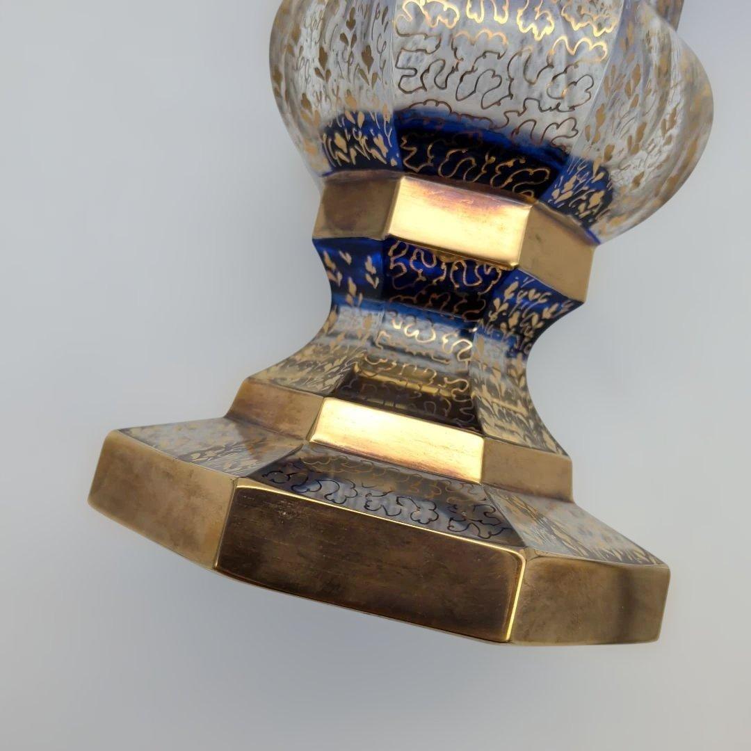 ボヘミアガラス ボヘミアングラス 金彩コバルトブルー フラワーベース 花瓶 花器