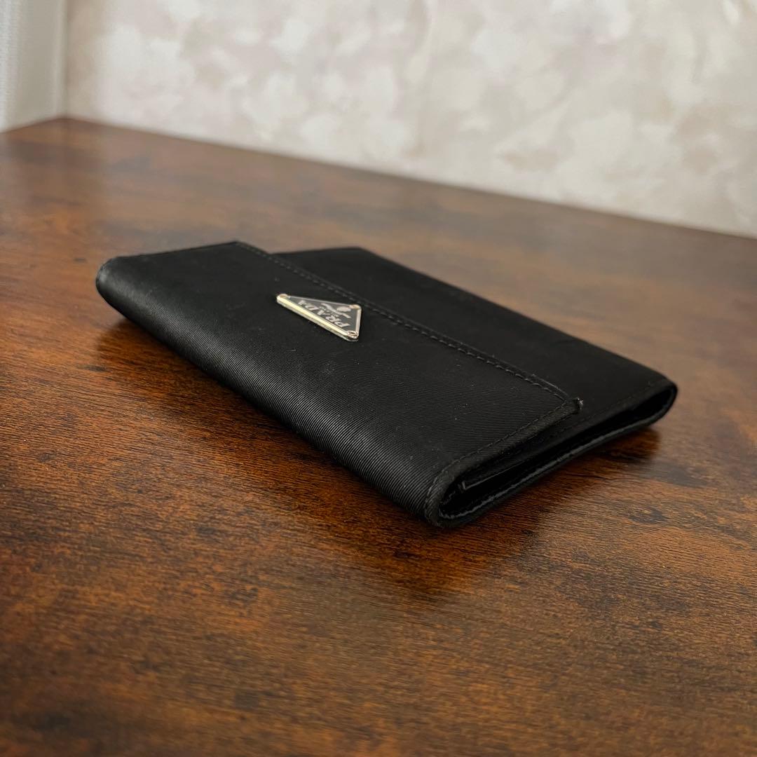 PRADA プラダ 三角プレート ナイロン×サフィアーノ ミニ財布 三つ折り財布