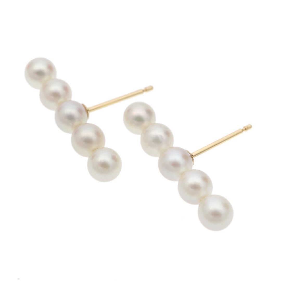 5連あこや真珠ピアス K18YG あこや真珠3.5～4.0mm使用
