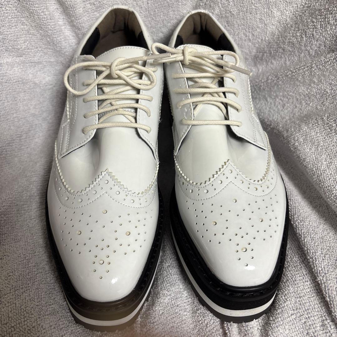 【新品未使用】St.ANDREWSゴルフシューズ 白 エナメル厚底ウィングチップ