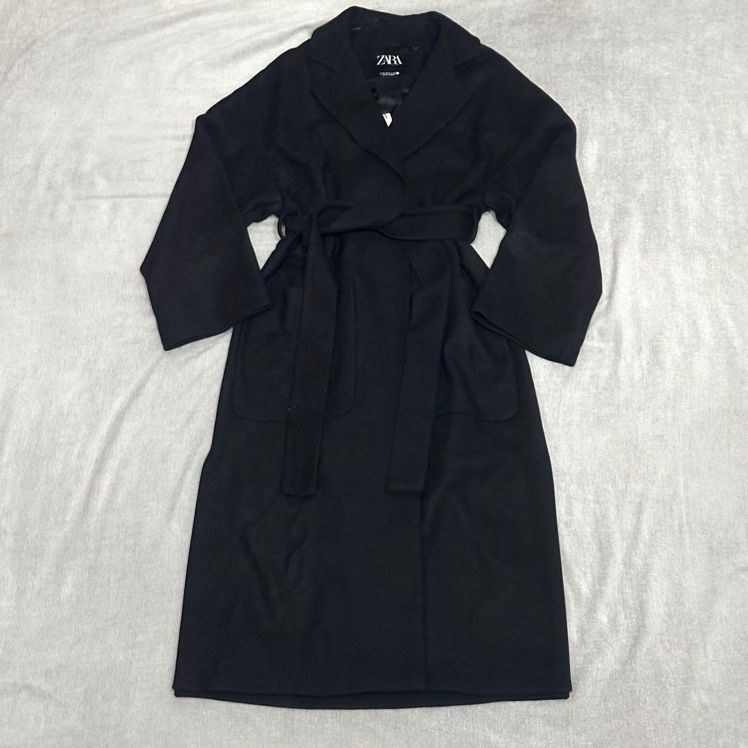 【新品】ZARA ザラ MANTECO 黒 ガウンベルトロングコート ブラック