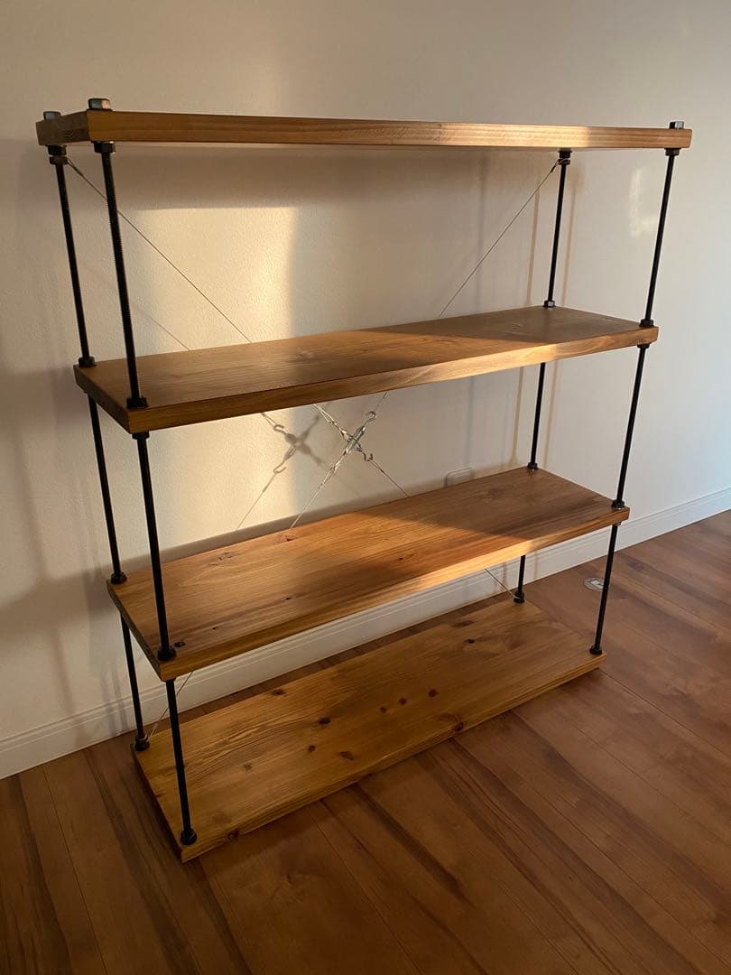 幅80cm☆ワイヤークロス 木製ラック☆食器棚☆木製シェルフ☆アイアンラック