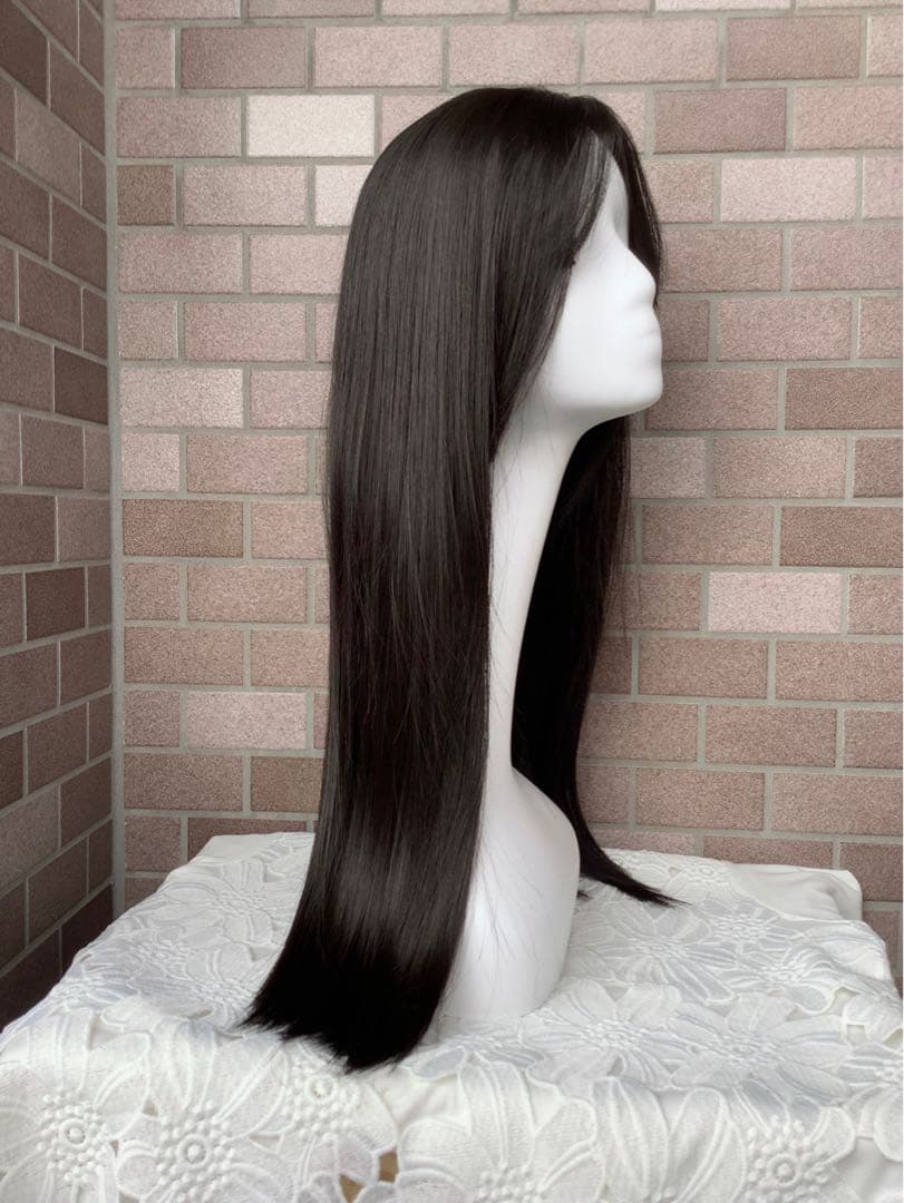 広範囲カバー 部分 ウィッグ ￼ロング へア￼ピース ￼黒 ストレートセミロング