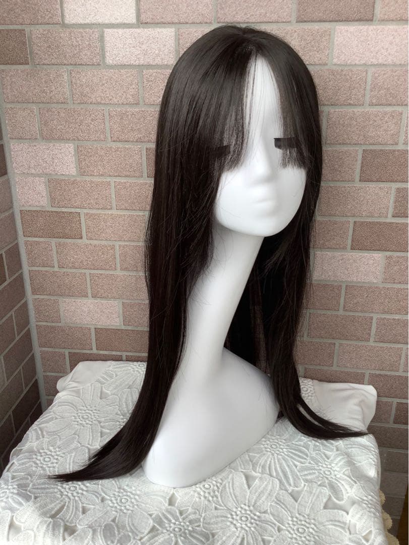 広範囲カバー 部分 ウィッグ ￼ロング へア￼ピース ￼黒 ストレートセミロング