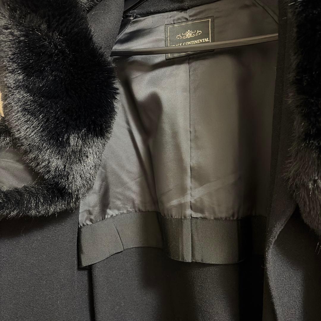 美品 グレースコンチネンタル リバーガウンフードコート36 黒 ブラック ファー