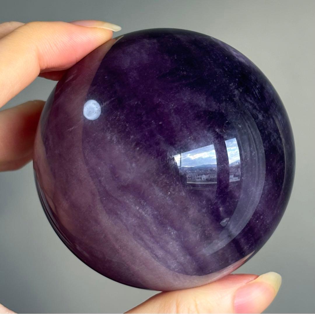 レア　高品質　パープルフローライト　マイカ　スフィア　シルキーフローライト