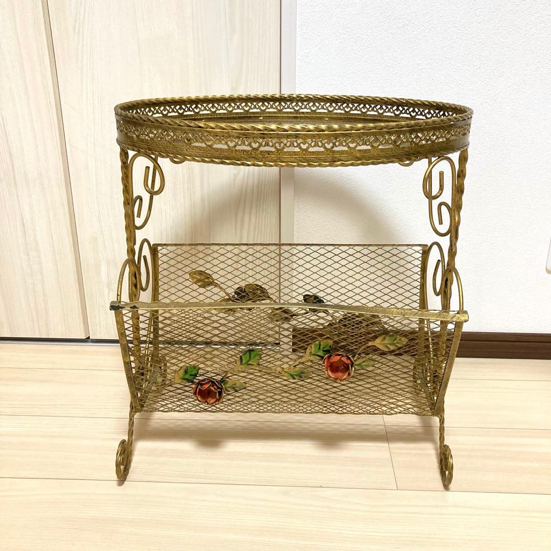 アンティーク ガラステーブル 硝子テーブル 薔薇 ヴィンテージ　小物入れ　冊子