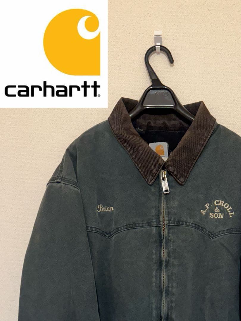 k*u様 Carhartt サンタフェジャケット J13 グリーン 企業ロゴ 美