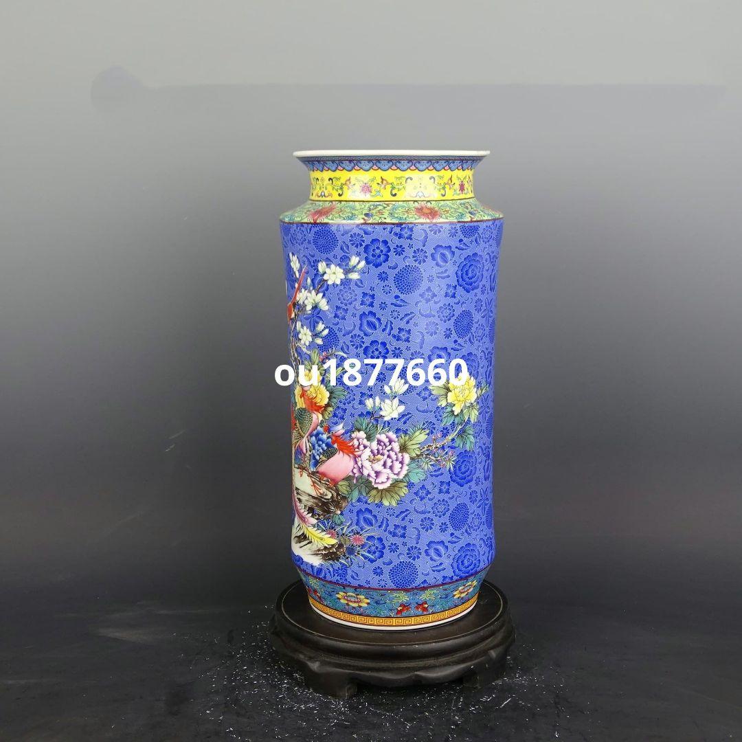 清雍正摘糸琺瑯彩富貴花鳥紋長筒瓶 景徳鎮 陶磁器 装飾品 現代工芸品美術品 置物