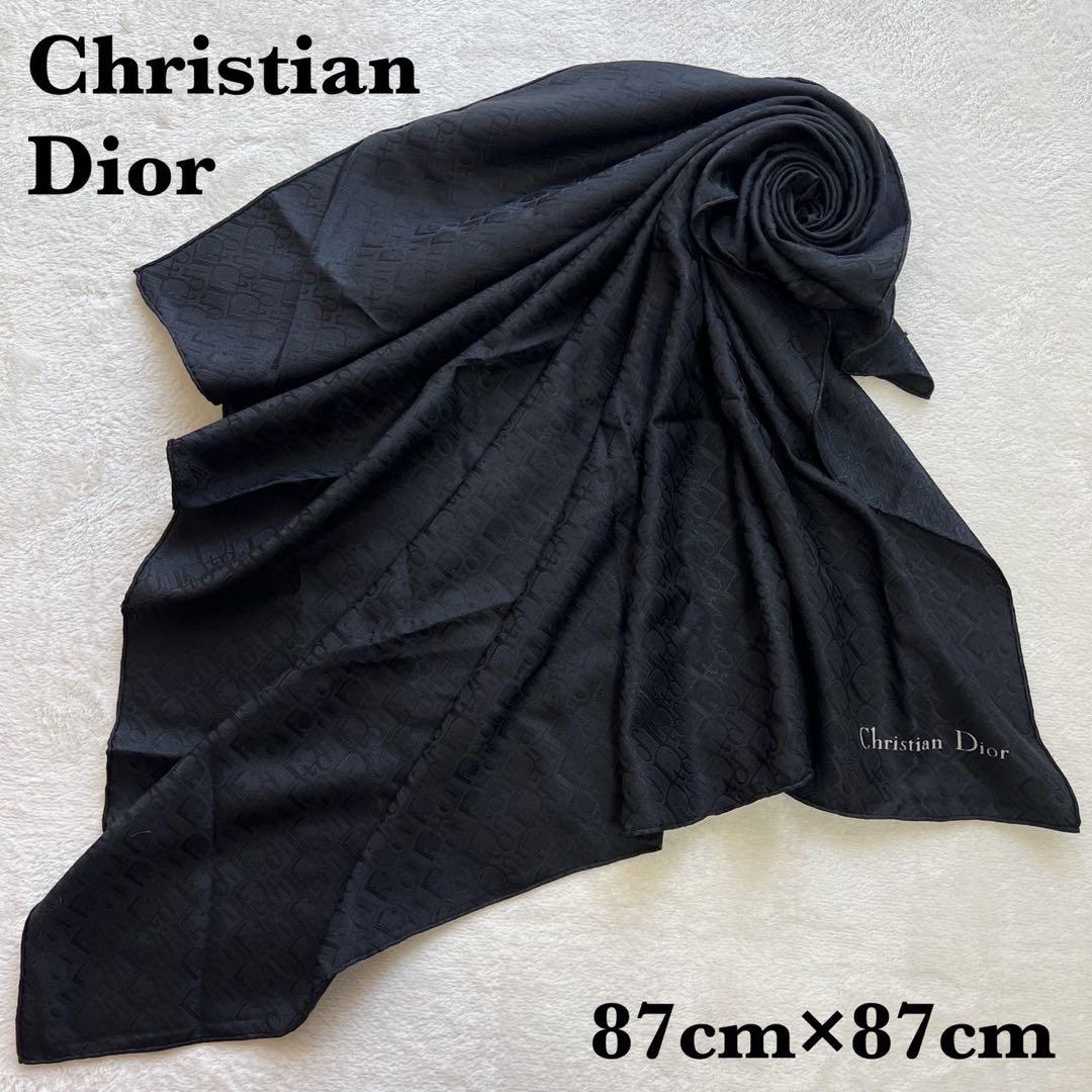 クリスチャンディオール　スカーフ　大判　ロゴ　シルク　トロッター ブラック