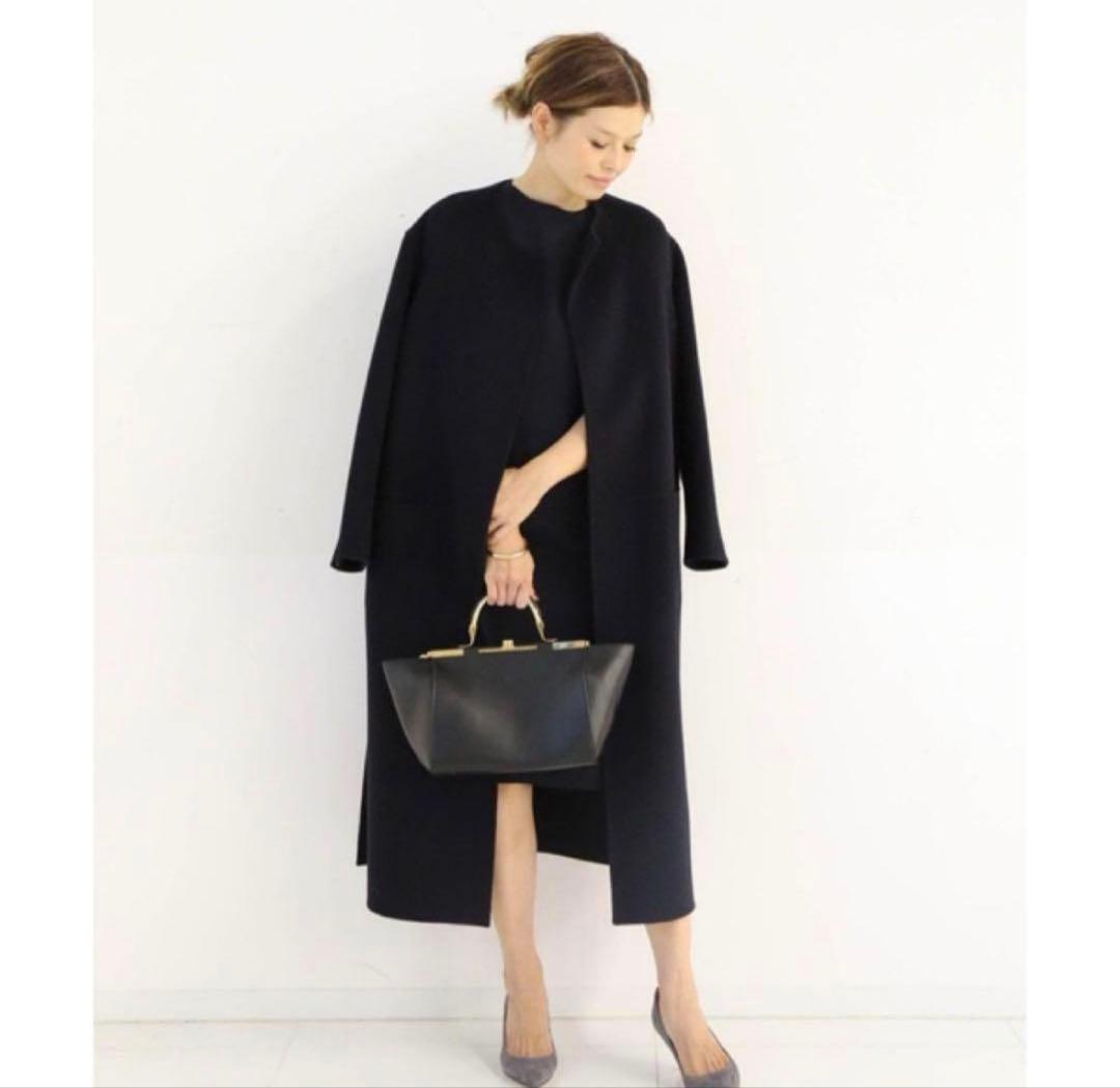 【美品】ミューズドゥーズィエムクラス　ノーカラーリバーロングコート36