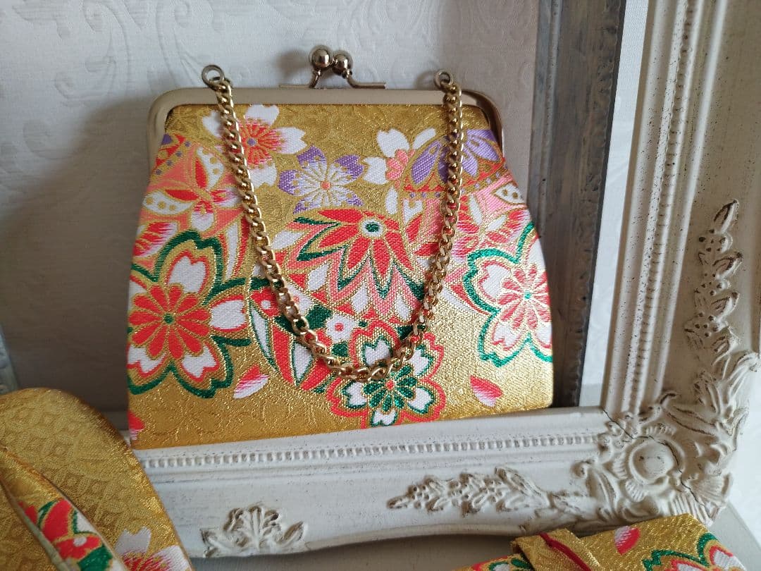 正絹☆誂え品☆濃い赤ピンクの着物と金の作り帯フルセット☆七五三７歳