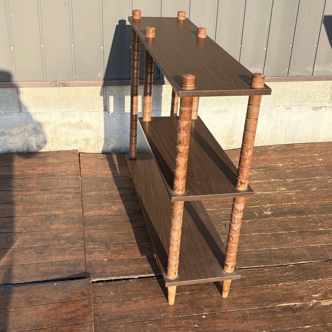 昭和レトロ ミッドセンチュリー 3段 木製階段ラック 飾り棚 古道具 古家具