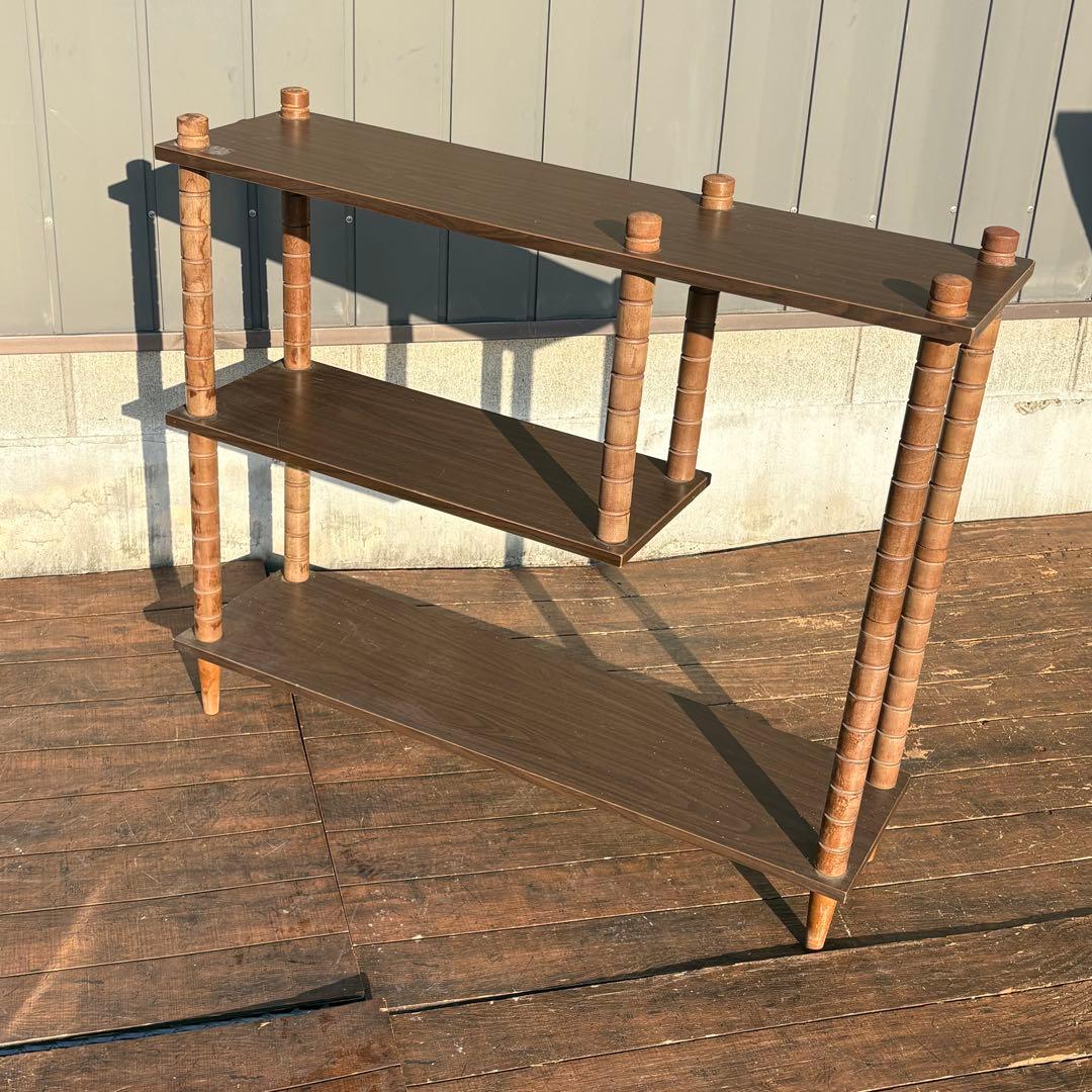 昭和レトロ ミッドセンチュリー 3段 木製階段ラック 飾り棚 古道具 古家具