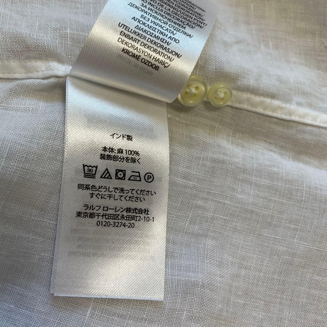 ラルフローレン レディース ホワイト ポニー刺繍 半袖 リネンシャツ XSサイズ