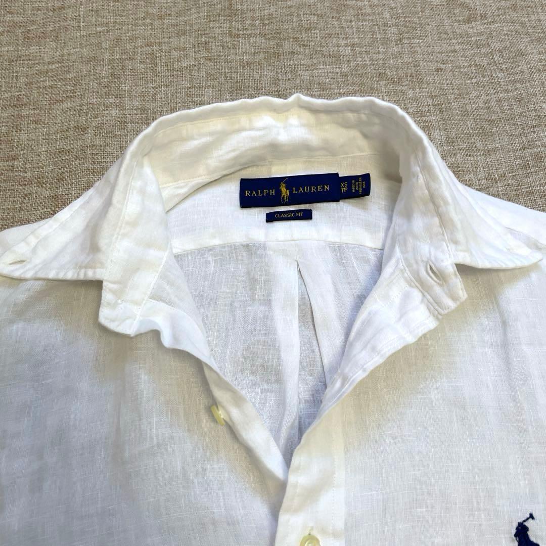 ラルフローレン レディース ホワイト ポニー刺繍 半袖 リネンシャツ XSサイズ