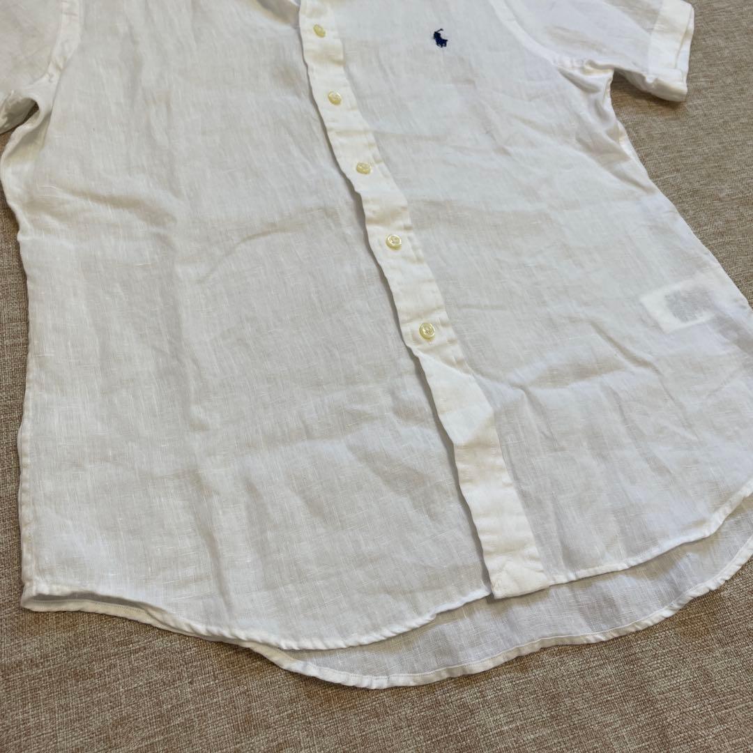 ラルフローレン レディース ホワイト ポニー刺繍 半袖 リネンシャツ XSサイズ
