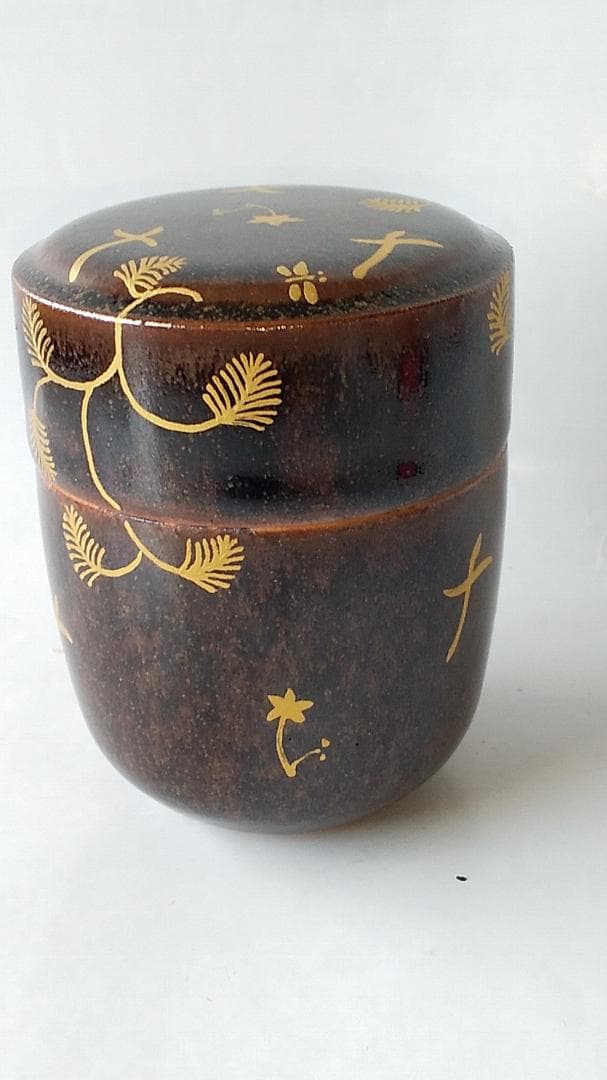 珍品 膳所焼 淡海ぜぜ 陽炎園 岩崎健三 作 陶器製 金彩 蝶鳥棗 茶道具 新品