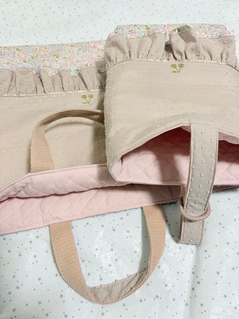 ドットミニヨン×ミシェル　レッスンバック上履き入れ体操服袋ハンドメイド