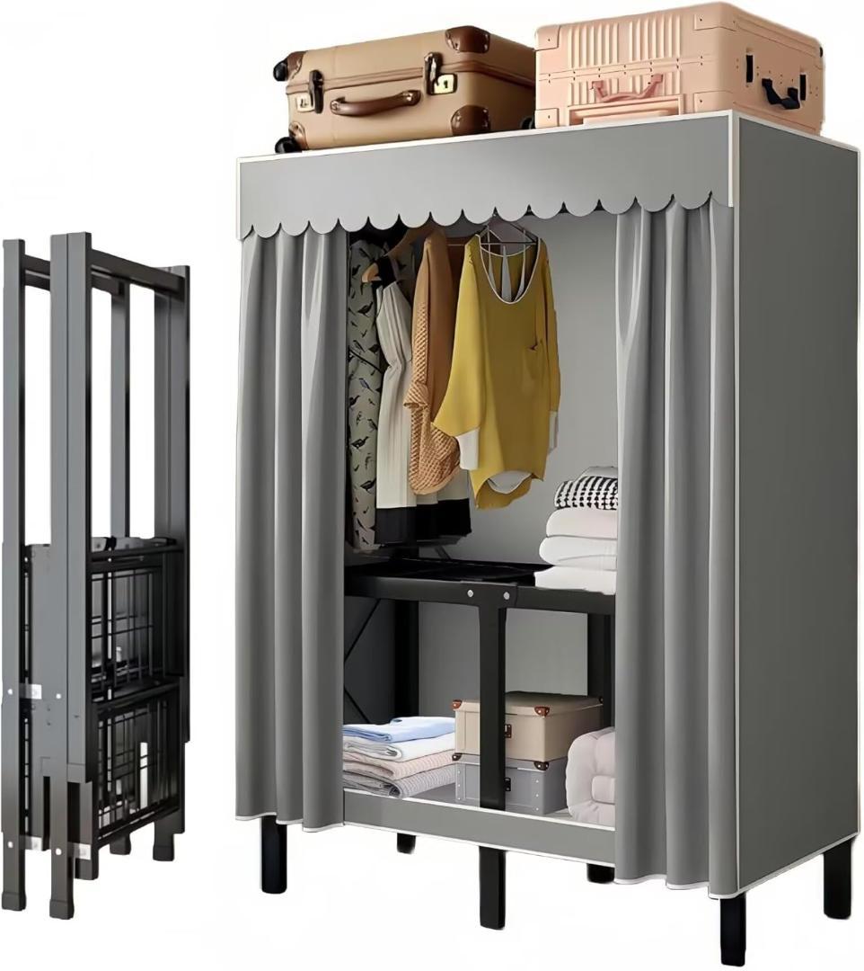 送料無料　ワードローブ クローゼット カバー付き ハンガーラック 大容量 グレー