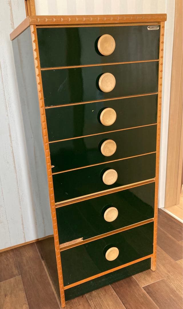 古家具　タンス　引き出し　7段　濃緑色、深緑系　サムラ工芸K.K 昭和レトロ