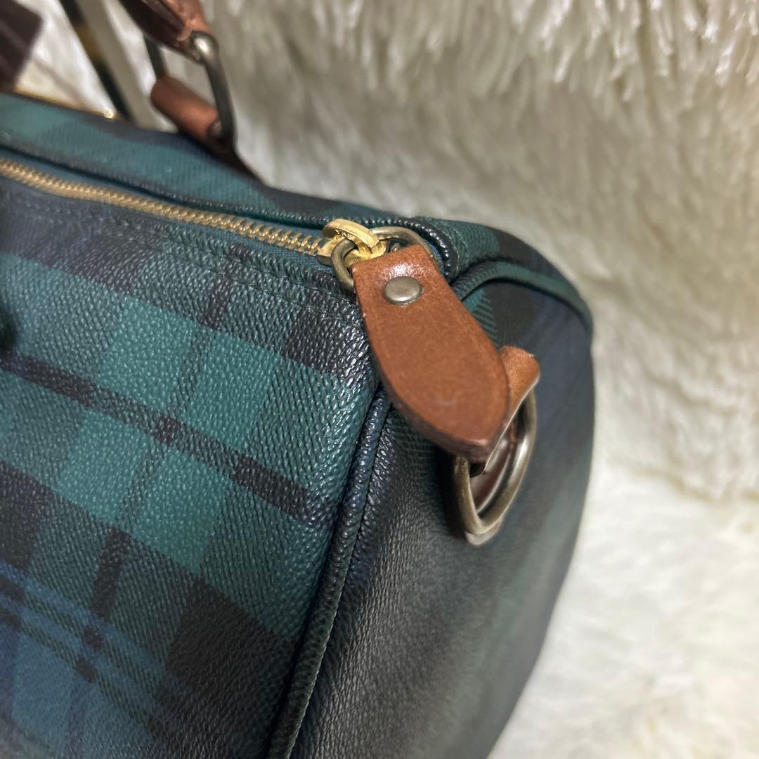 ポロラルフローレン ミニボストンバッグ PVC レザー グリーンチェック