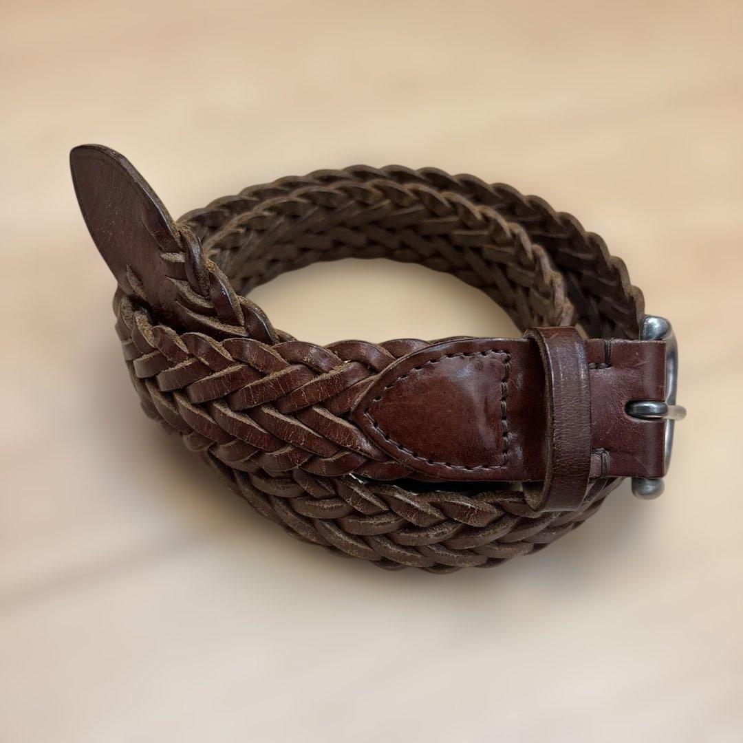 ホワイトハウスコックス　レザー編み込みベルト 75cm ブラウン