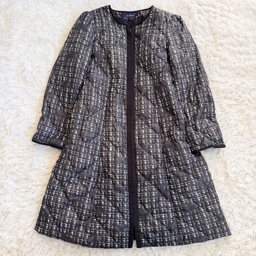 美品　エムズグレイシー　ツイード柄　ダウンコート　グログランテープ