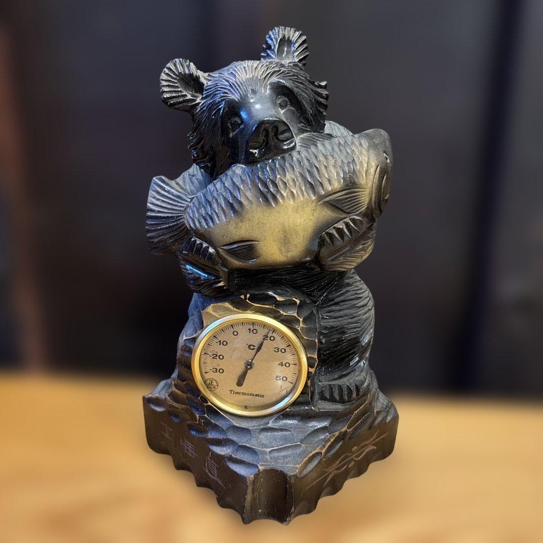 木彫り　クマ　温度計　民芸品　お土産　レトロ　置物