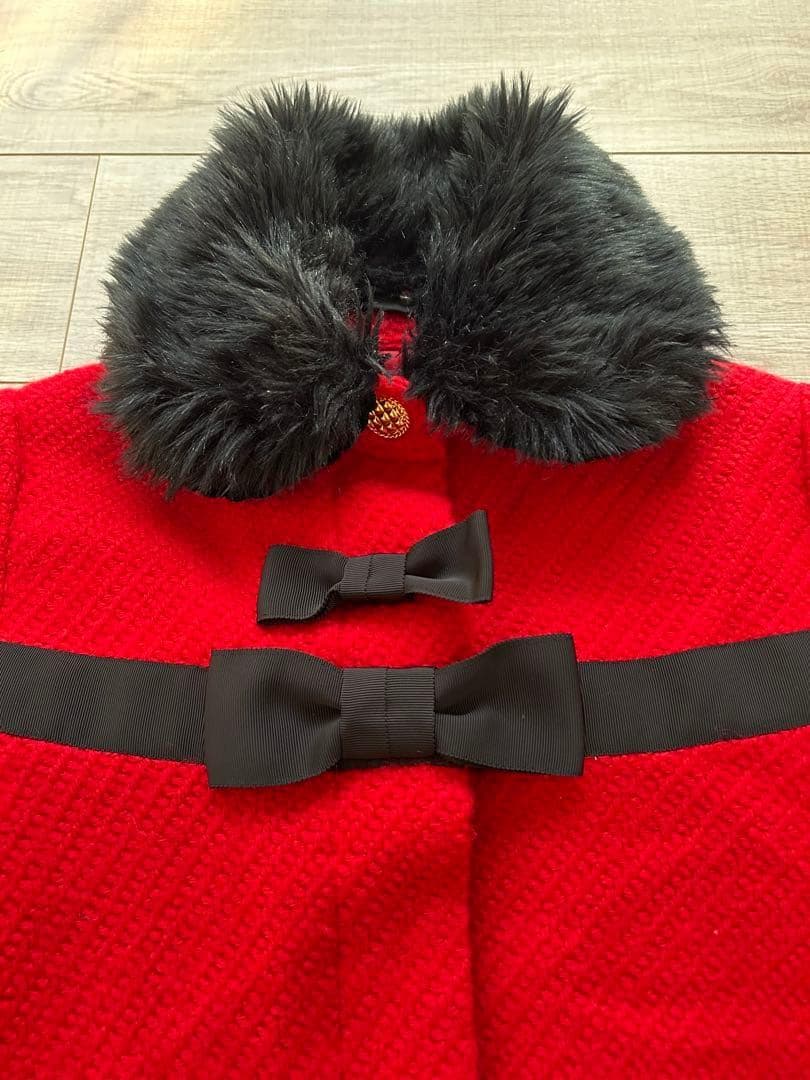 アンジェリックプリティ　赤 ファー付きリボンAラインコート　金ボタン　ロリータ