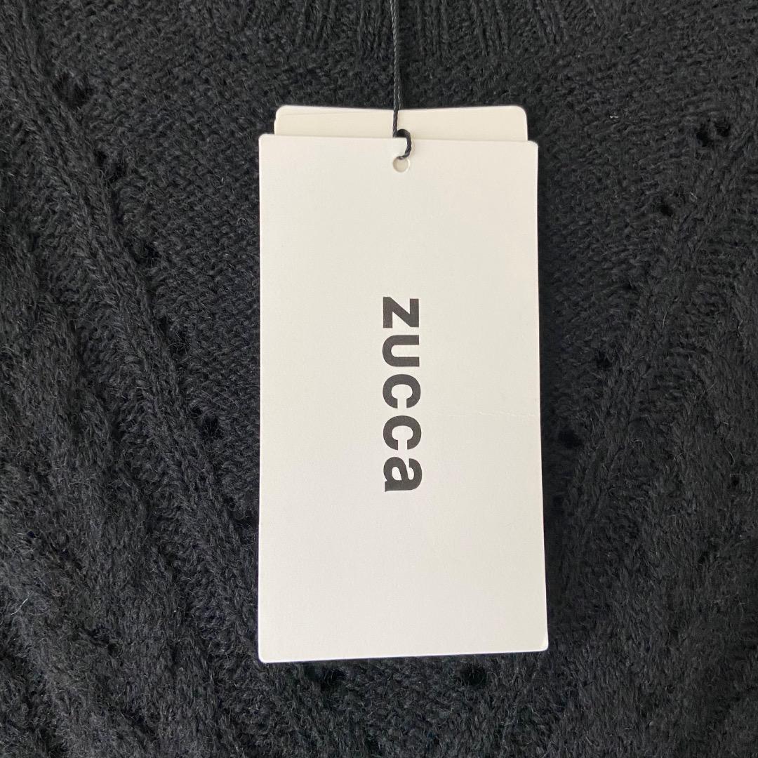 新品 zucca ズッカ ブラック ニットワンピース アランニット レース 黒