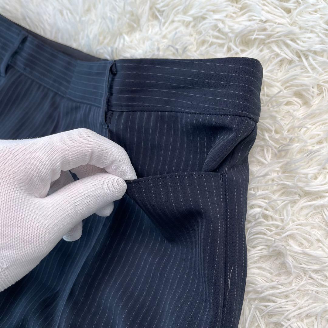 INDIVI ノーカラー パンツ スーツ セットアップ ストライプ 42 XL