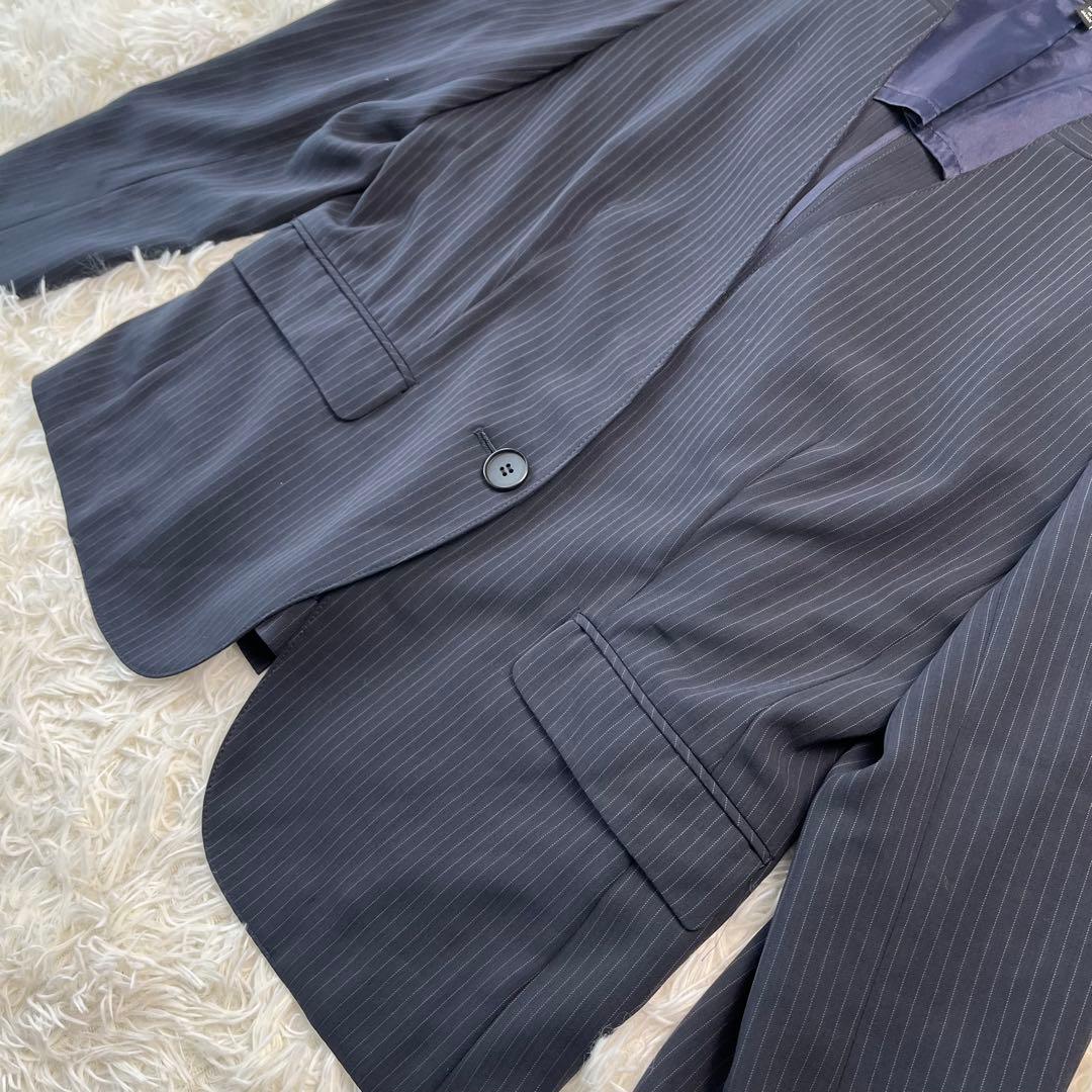 INDIVI ノーカラー パンツ スーツ セットアップ ストライプ 42 XL