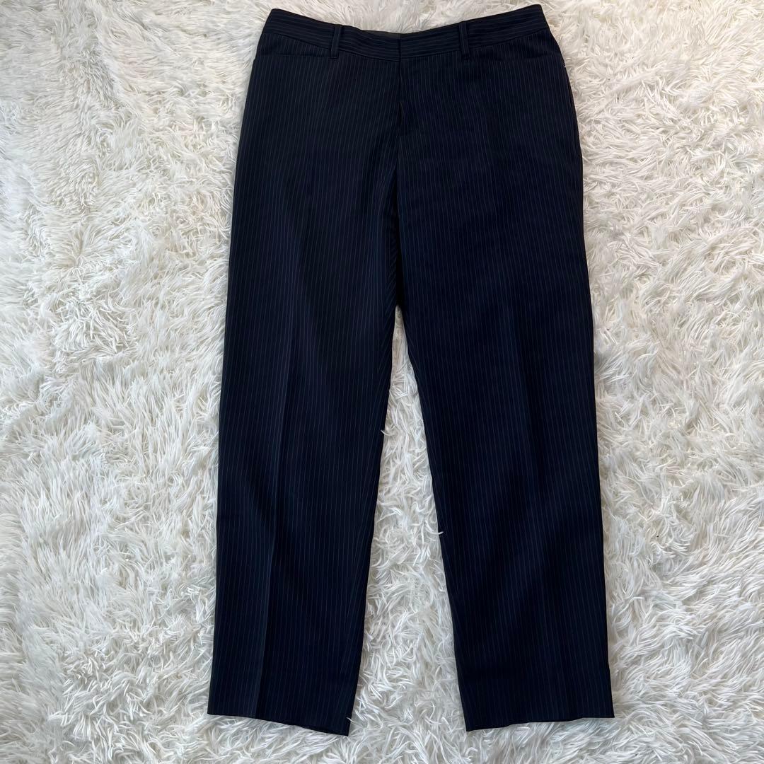 INDIVI ノーカラー パンツ スーツ セットアップ ストライプ 42 XL