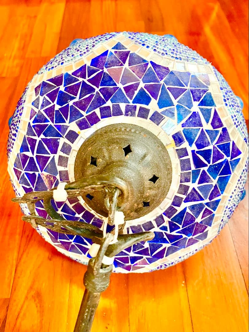 トルコランプ 美品 希少 吊り下げ ブルー　青　ガラスビーズ 引掛シーリング