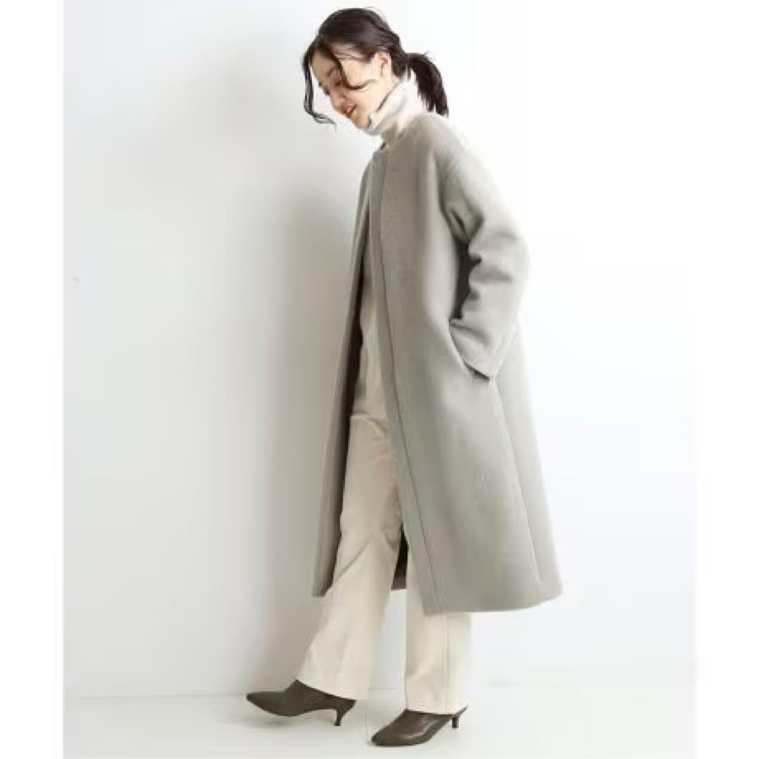 IENA ラムウールノーカラーコート　36