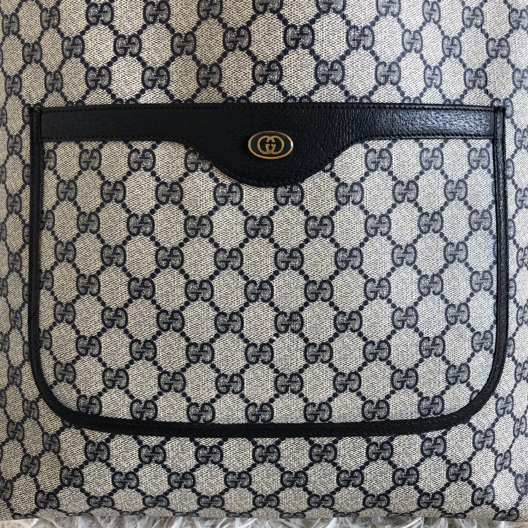 グッチ　トートバッグ　GG　PVCレザー　シェリーライン　ネイビー　ヴィンテージ