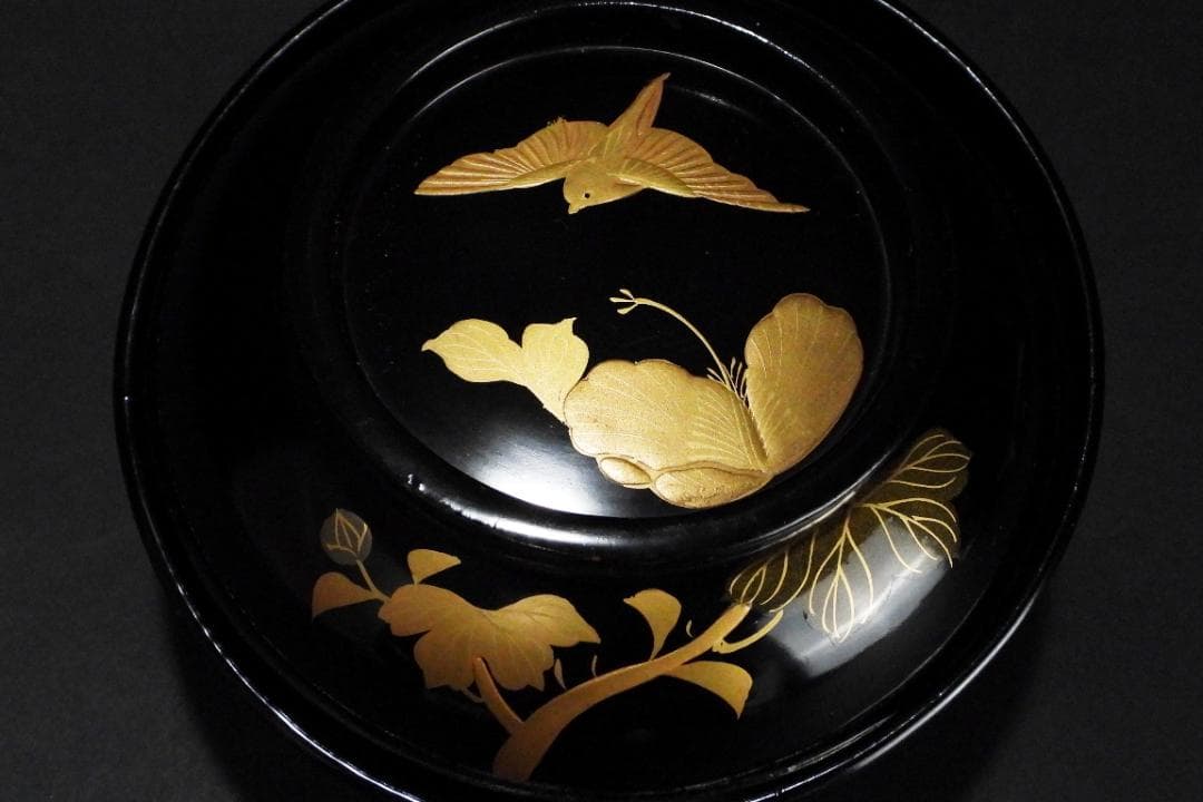 輪島塗 花鳥紋 金蒔絵 吸物椀 5客 蓋碗 漆芸 漆器