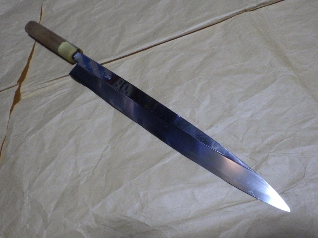 京都/有次★特製/柳刃刺身包丁刃渡尺0寸/白鋼★水牛柄・手研ぎ済み