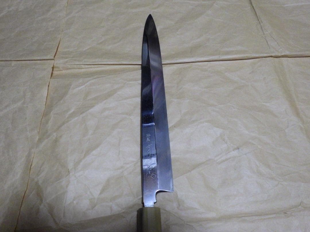 京都/有次★特製/柳刃刺身包丁刃渡尺0寸/白鋼★水牛柄・手研ぎ済み