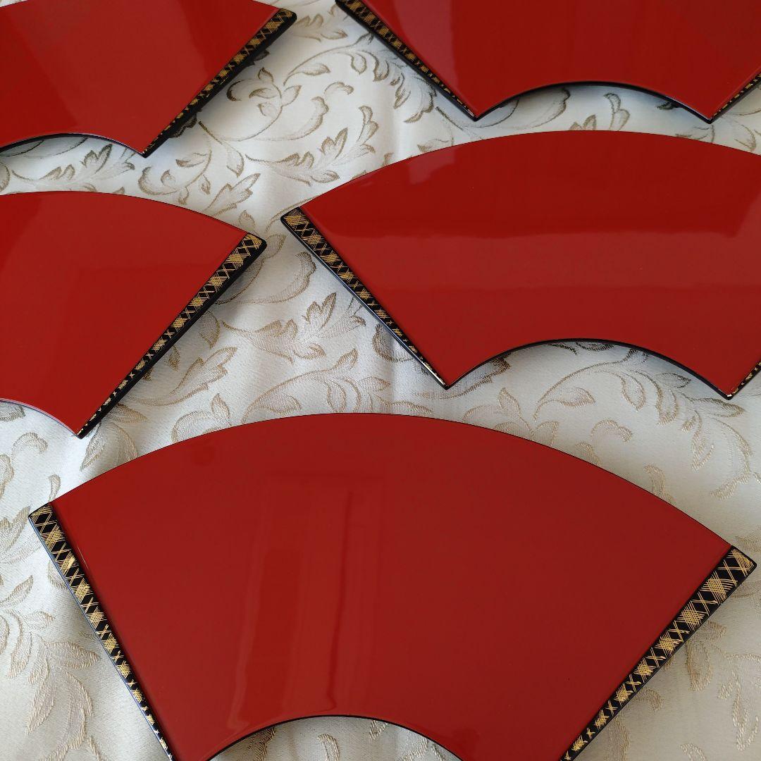 輪島塗赤色扇面平皿　5枚セット