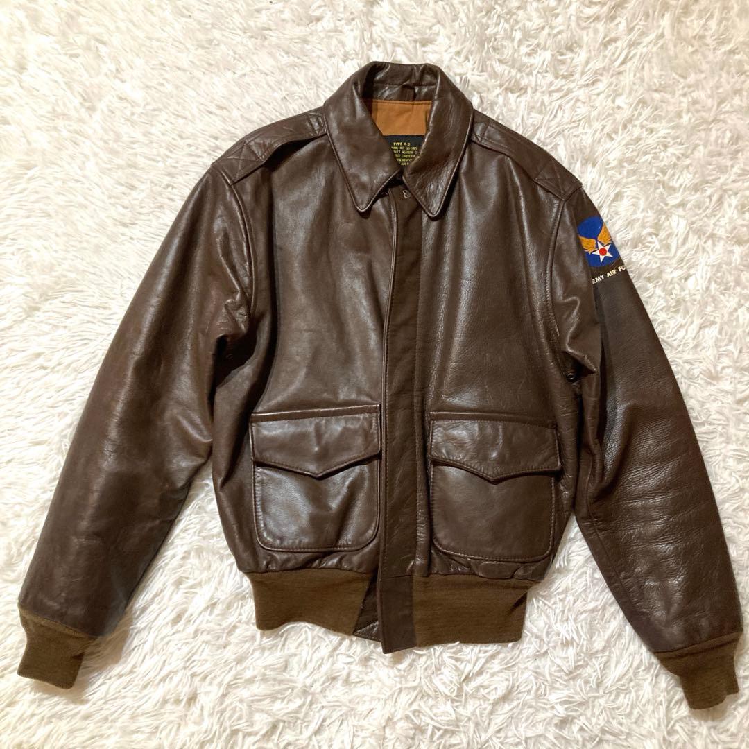 【良品AVIREX】A-2 MADE IN USA 馬革 L相当ダークブラウン