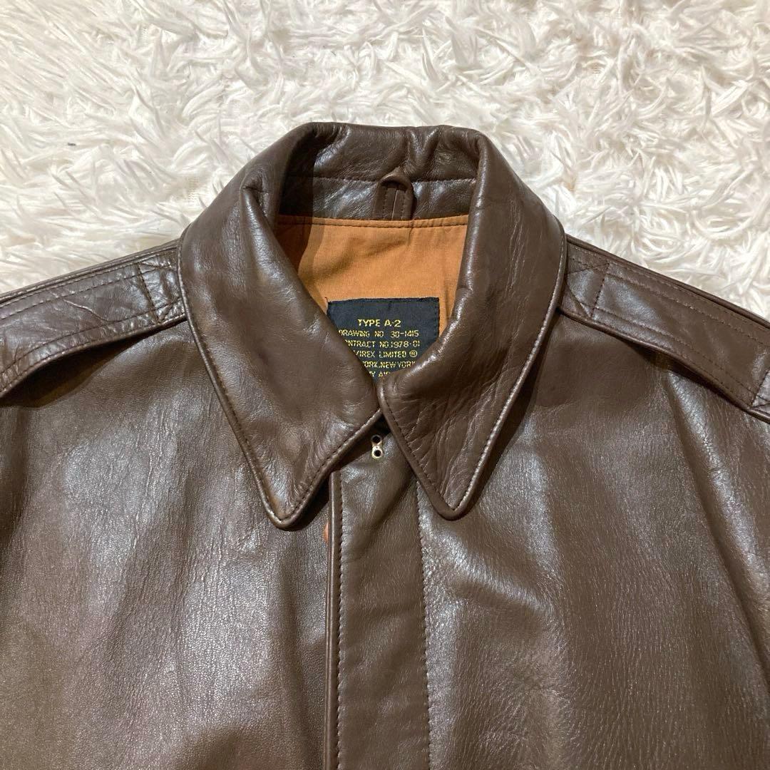 【良品AVIREX】A-2 MADE IN USA 馬革 L相当ダークブラウン