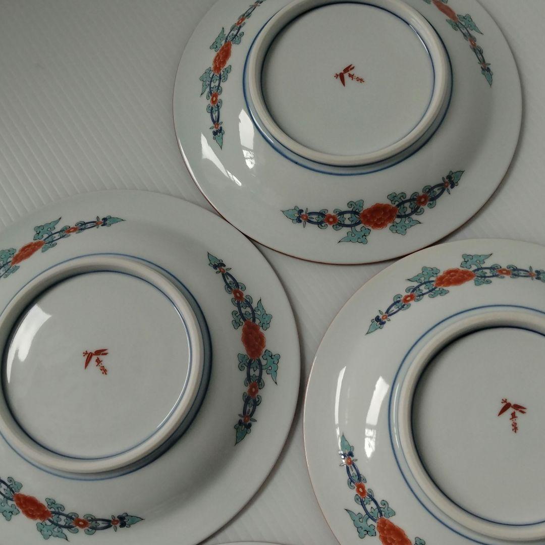 有田焼 其泉 賞美堂 金彩 色絵 梅菊文 和皿 中皿 6寸 18,5cm 5客揃