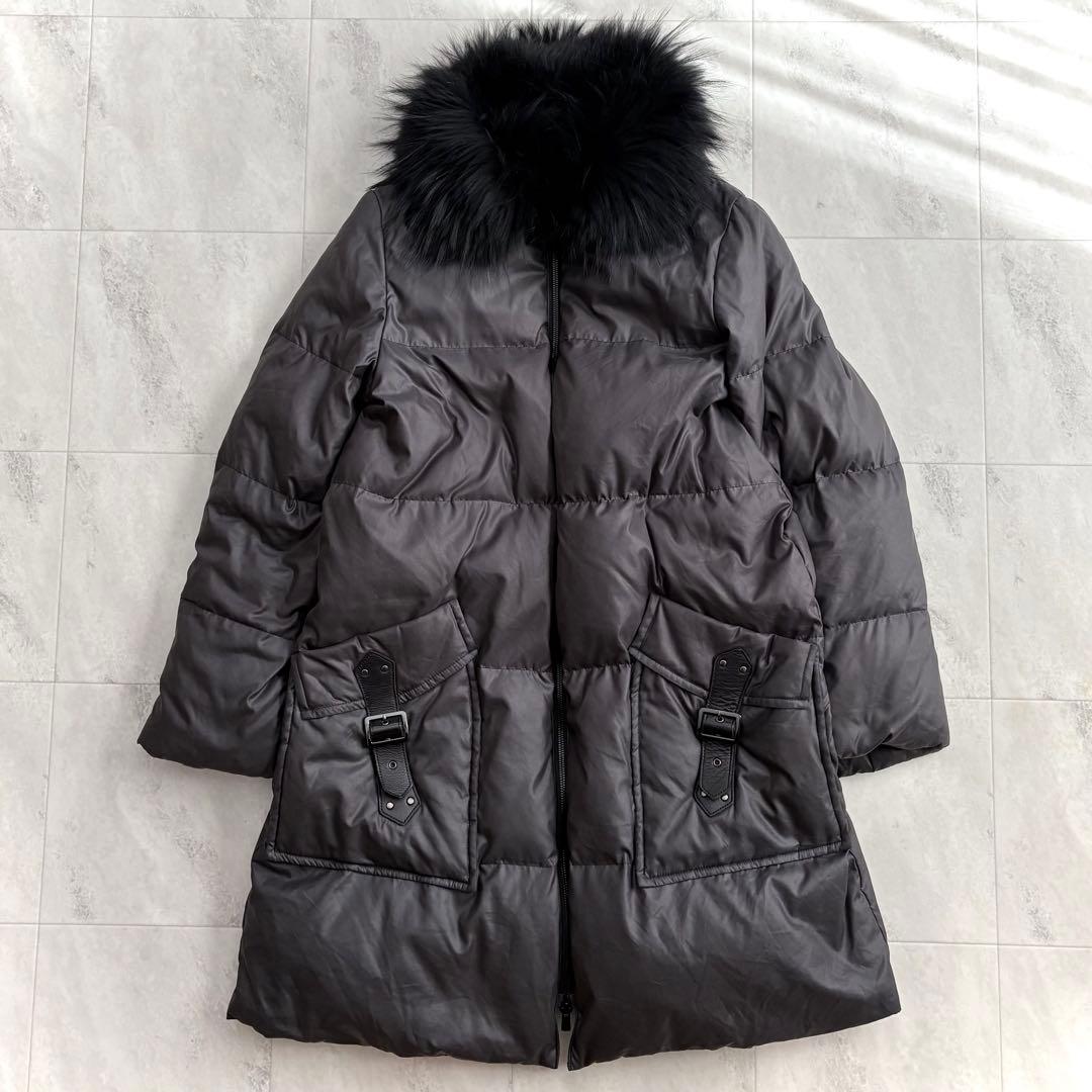 美品アドーアダウンコートラクーンファーダークグレー